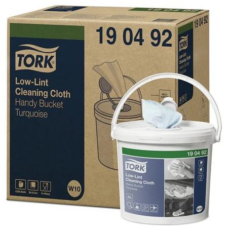 TORK Tisztítókendő, szöszszegény, 1 rétegű, 200 db, hordozható vödörben, W10 rendszer,TORK, türkizkék