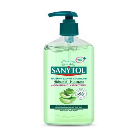 SANYTOL Antibakteriális folyékony szappan, 250 ml, SANYTOL "Hidratáló", aloe vera és zöld tea