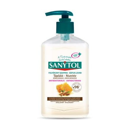 SANYTOL Antibakteriális folyékony szappan, 250 ml, SANYTOL "Tápláló", mandulatej