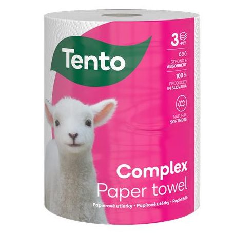 TENTO Háztartási papírtörlő, tekercses, 3 rétegű, 220 lap, TENTO "Complex", fehér