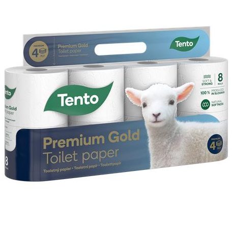 TENTO Toalettpapír, 4 rétegű, kistekercses, 8 tekercs, TENTO "Prémium Gold", fehér