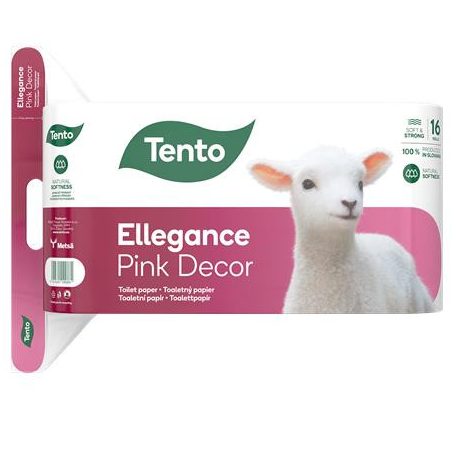 TENTO Toalettpapír, 3 rétegű, kistekercses, 16 tekercs, TENTO "Ellegance Pink Decor", fehér
