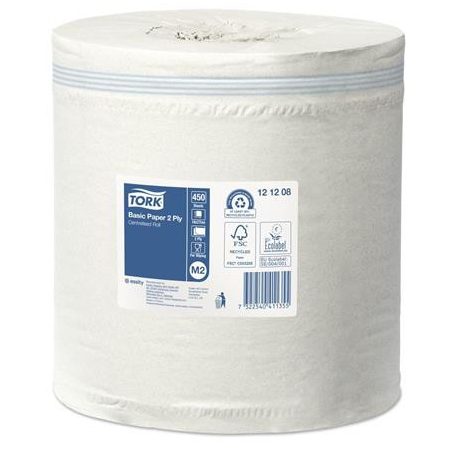TORK Kéztörlő, tekercses, belsőmag-adagolás, 2 rétegű, M2 rendszer, Universal, TORK, fehér