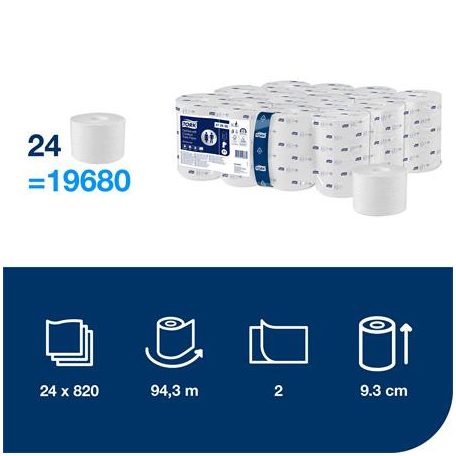 TORK Toalettpapír, belsőmag nélküli, T7 rendszer, 2 rétegű, 13,1 cm átmérő, Advanced, TORK "OptiServe", fehér