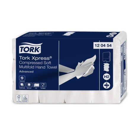 TORK Kéztörlő, tömörített, Interfold, 2 réteg, 200 lap, H2 rendszer, Advanced, TORK "Xpress Soft Multifold", fehér