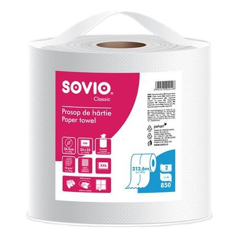 SOVIO Törlőpapír, 100% cellulóz, tekercses, 212,6 m,  26,5 cm átmérő, 2 rétegű, SOVIO