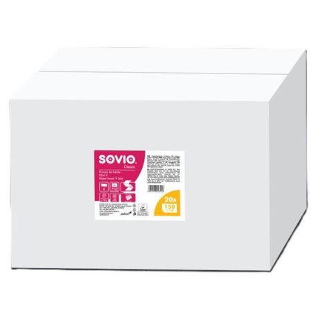 SOVIO Kéztörlő, V hajtogatott, 2 rétegű, 150 lap, 21x23 cm, SOVIO