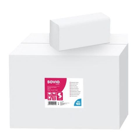 SOVIO Kéztörlő, V hajtogatott, 2 rétegű, 150 lap, 21x25 cm, SOVIO