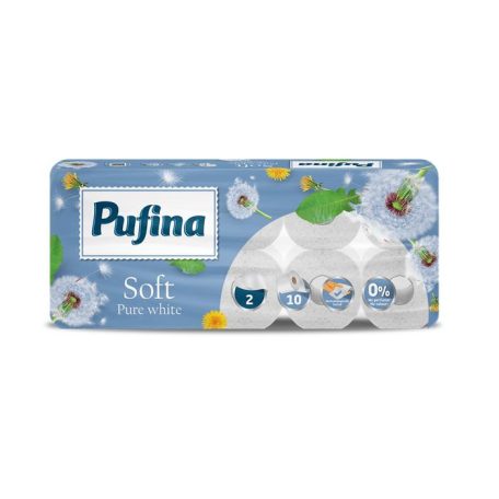 PUFINA Toalettpapír, 2 rétegű, kistekercses, 10 tekercs, PUFINA "Soft White", illatmentes