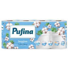   PUFINA Toalettpapír, 3 rétegű, kistekercses, 8 tekercs, PUFINA "Sensitive Aquabond", illatmentes