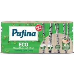   PUFINA Toalettpapír, 3 rétegű, kistekercses, 8 tekercs, PUFINA "Eco", fehérítetlen és vegyszermentes