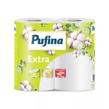 PUFINA Háztartási papírtörlő, 2 rétegű, 95 lap, 2 tekercses, PUFINA "Extra"