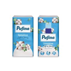   PUFINA Papír zsebkendő, 3 rétegű, 10x10 db, PUFINA "Sensitive"
