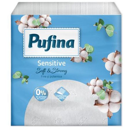 PUFINA Szalvéta, 1/4 hajtogatott, 1 rétegű, 24x24 cm, 90 db, PUFINA "Sensitive"