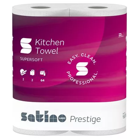 Kéztörlő, 2 rétegű, 2 tekercses,  64 lapos, "Satino Prestige", fehér