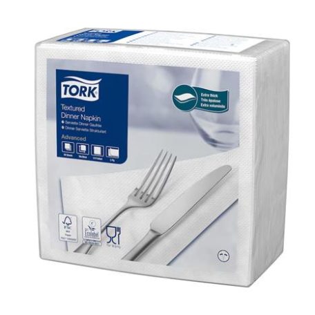TORK Szalvéta, 1/4 hajtogatott, 2 rétegű, 39,5x39 cm, Advanced, TORK "Texturált Dinner", fehér