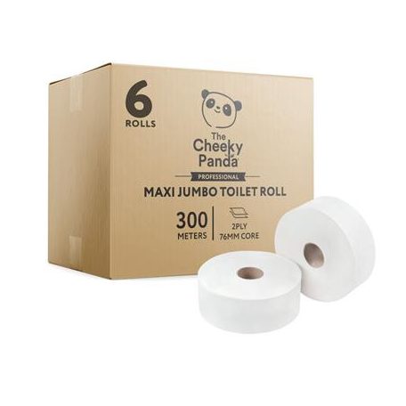 CHEEKY PANDA Toalettpapír, bambusz, 2 rétegű, nagytekercses, 24,2 cm átmérő, 300 m/tekercs, 6 tekercs, CHEEKY PANDA, fehér