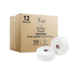   CHEEKY PANDA Toalettpapír, bambusz, 2 rétegű, nagytekercses, 18 cm átmérő, 150 m/tekercs, 12 tekercs, CHEEKY PANDA, fehér