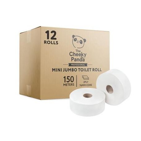 CHEEKY PANDA Toalettpapír, bambusz, 2 rétegű, nagytekercses, 18 cm átmérő, 150 m/tekercs, 12 tekercs, CHEEKY PANDA, fehér