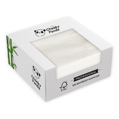 CHEEKY PANDA Szalvéta, bambusz, 1/4 hajtogatott, 2 rétegű, 39x39 cm, 100 db, CHEEKY PANDA, fehér