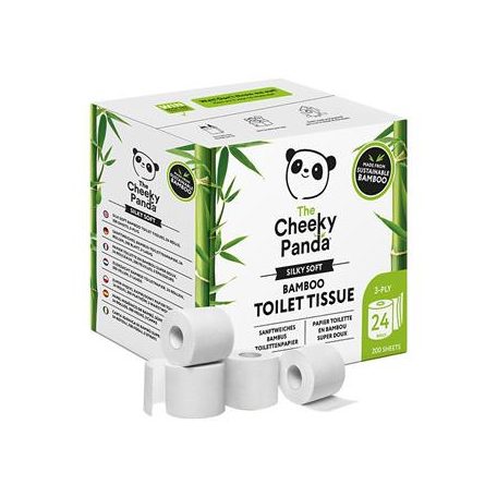 CHEEKY PANDA Toalettpapír, bambusz, 3 rétegű, kistekercses, 24 tekercs, CHEEKY PANDA, fehér