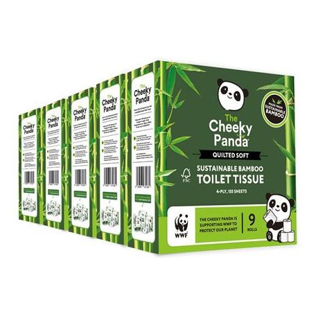 CHEEKY PANDA Toalettpapír, bambusz, 3 rétegű, kistekercses, 9 tekercs, CHEEKY PANDA, fehér