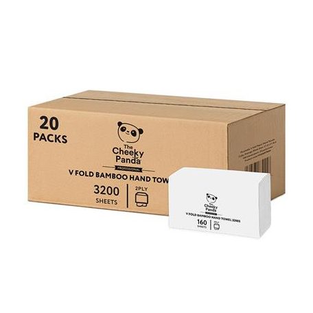 CHEEKY PANDA Kéztörlő, bambusz, V hajtogatott, 2 rétegű, 160 lap, 21,5x22,5 cm, CHEEKY PANDA, fehér