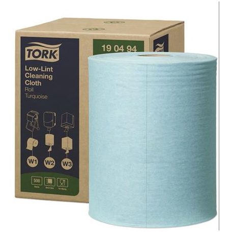TORK Tisztítókendő, szöszszegény, tekercses, 1 rétegű, W1-3 rendszer, TORK, türkiz
