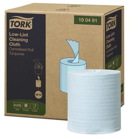 TORK Tisztítókendő, szöszszegény, tekercses, 1 rétegű, 200 db, utántöltő hordozható vödörhöz, W10 rendszer, TORK, türkiz