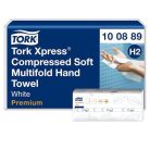 TORK Kéztörlő, tömörített, Interfold, 2 réteg, 225 lap, H2 rendszer, Premium, TORK "Xpress Soft Multifold", fehér