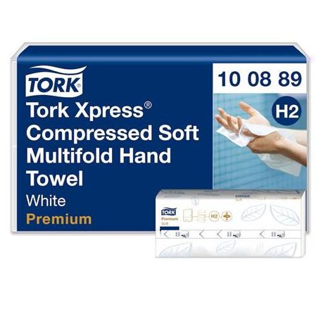 TORK Kéztörlő, tömörített, Interfold, 2 réteg, 225 lap, H2 rendszer, Premium, TORK "Xpress Soft Multifold", fehér