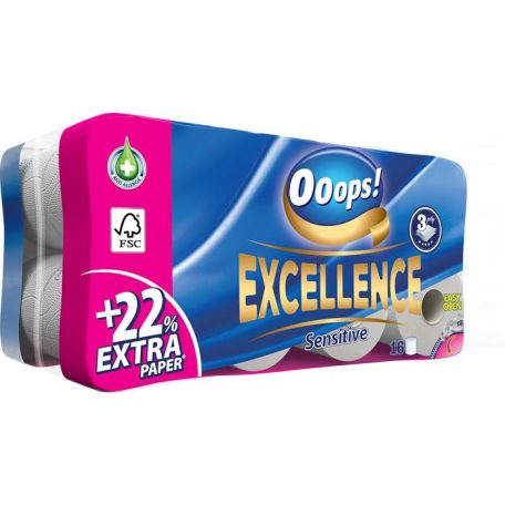 OOOPS Toalettpapír, 3 rétegű, kistekercses, 16 tekercs, OOOPS "Excellence"