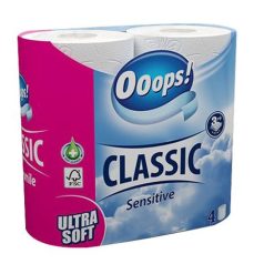   OOOPS Toalettpapír, 3 rétegű, kistekercses, 4 tekercs, OOOPS "Classic", sensitive