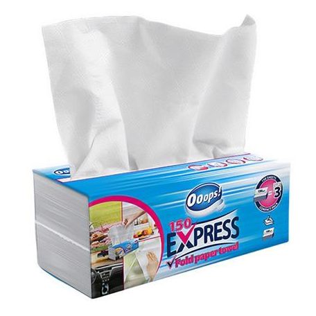 OOOPS Háztartási papírtörlő, 2 rétegű, 150 lap, V-hajtogatott, OOOPS "Express"