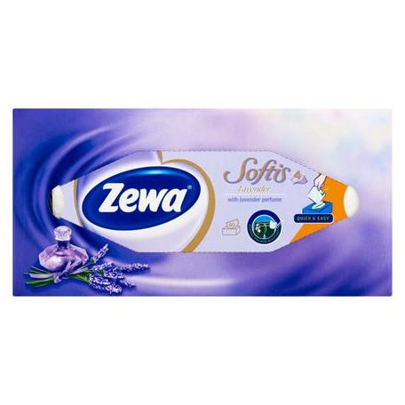 ZEWA Kozmetikai kendő, 4 rétegű, 80 db, ZEWA "Softis" levendula