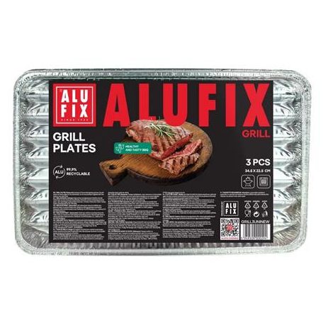 ALUFIX Grilltálca, 34,5x22,5 cm, négyszögletű, 3 db, ALUFIX