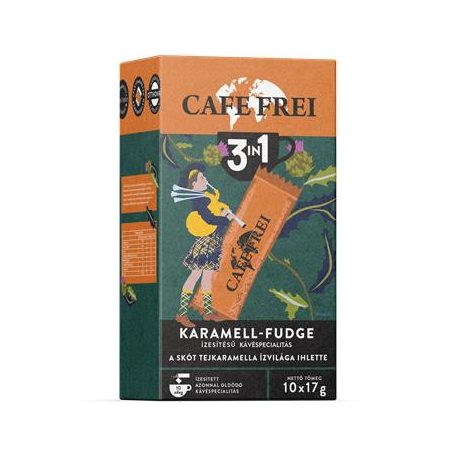 CAFE FREI Instant kávé, 10x17 g, CAFE FREI "Skót Karamell-Fudge 3 in 1"