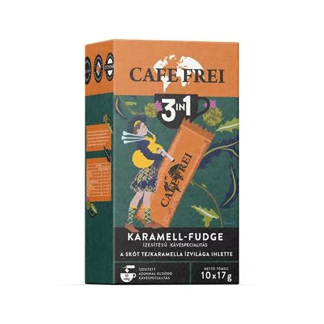 CAFE FREI Instant kávé, 10x17 g, CAFE FREI "Skót Karamell-Fudge 3 in 1"