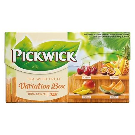 PICKWICK Fekete tea, 20x1,5 g, PICKWICK "Variációk Narancs" meggy, trópusi gyümölcs, mangó, sárgadinnye