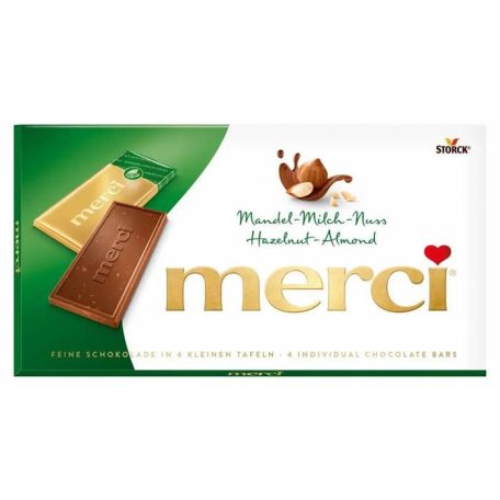 MERCI Táblás tejcsokoládé, 100 g, MERCI, mandulás-mogyorós