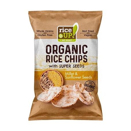 RICE UP Barnarizs chips, 25 g, RICE UP "Bio", kölessel és napraforgóval