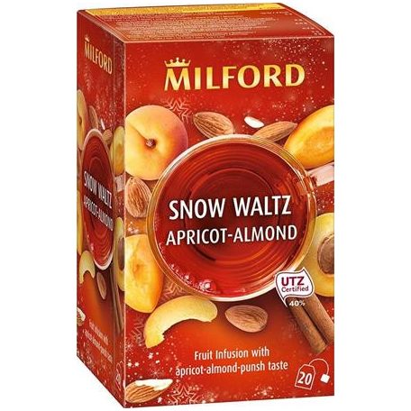 MILFORD Gyümölcstea, 20x2,5 g, MILFORD "Snow Waltz", sárgabarack-mandula