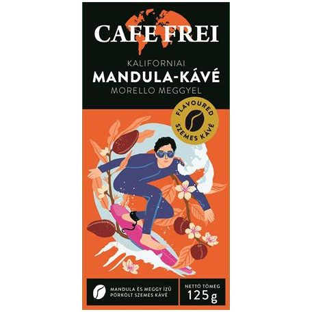 CAFE FREI Kávé, pörkölt, szemes, 125 g, CAFE FREI "Kaliforniai mandula" morello meggyel