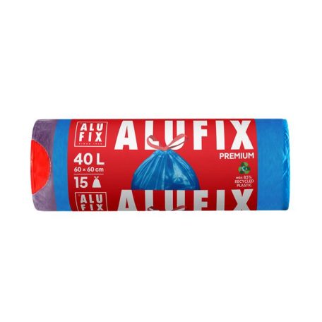 ALUFIX Szemeteszsák, zárószalagos, 40 l, 15 db, ALUFIX