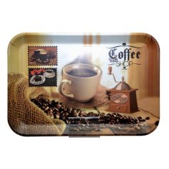   Tálca, szögletes, műanyag, kávéház mintás, 21x14 cm    