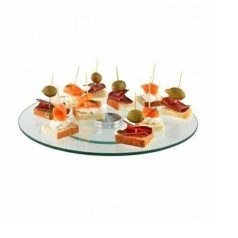   Sütemény-, torta-, szendvics kínáló tál, forgatható, üveg, 34 cm