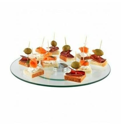 Sütemény-, torta-, szendvics kínáló tál, forgatható, üveg, 34 cm