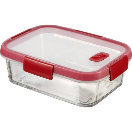 CURVER Ételtartó, szögletes, üveg, 0,9 l, CURVER "Smart Cook", piros