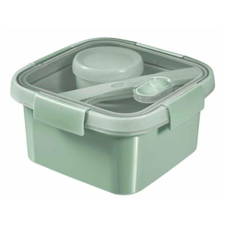 CURVER Ételtartó, szósztartóval, evőeszközzel, szögletes, műanyag, 1,1 l, CURVER "Smart Eco", világoszöld