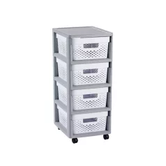   CURVER Fiókos tároló, újrahasznosított műanyag, 4x11 l, CURVER "Infinity", szürke/fehér